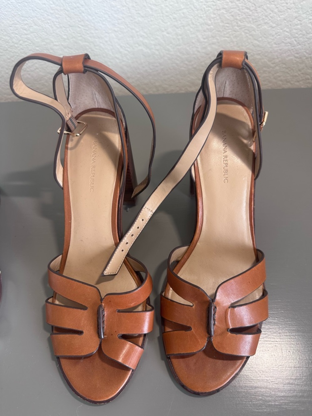 Banana Republic Cognac Leather Strappy High Heels